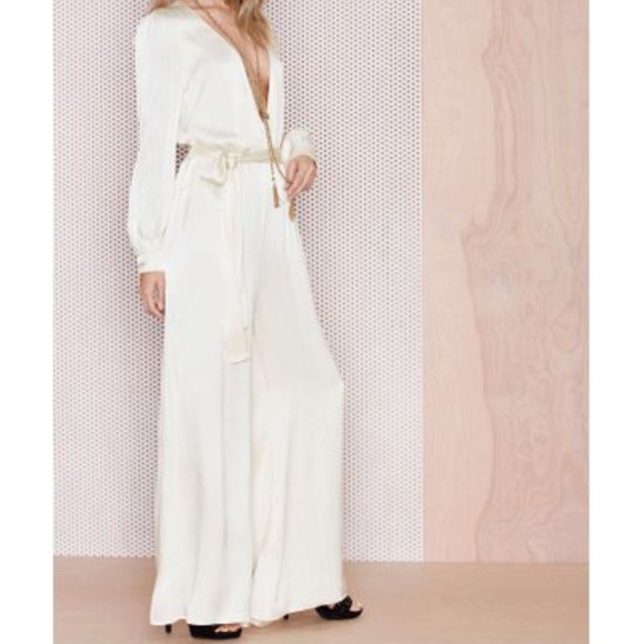 Nasty Gal Pants - Nasty Gal White ivory After Party Vintage 54Th Street Satin Jumpsuit